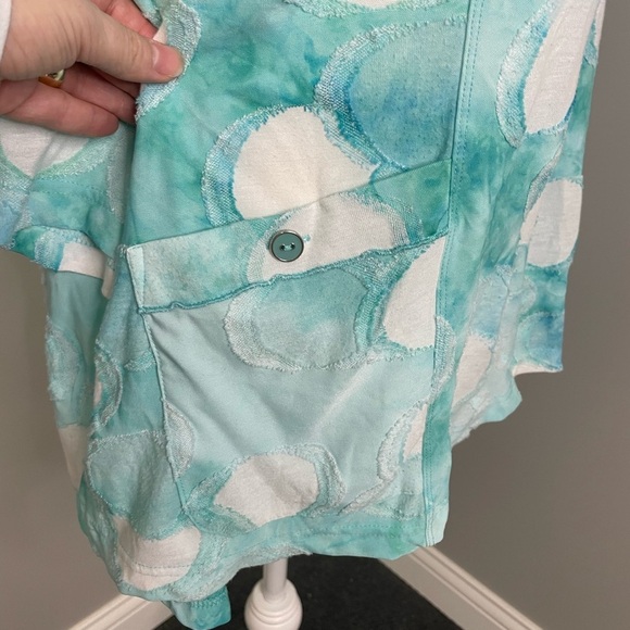 Ali Miles Tunic Top Art to Wear Textured Circles Seafoam Green Pockets PXL - Picture 3 of 6